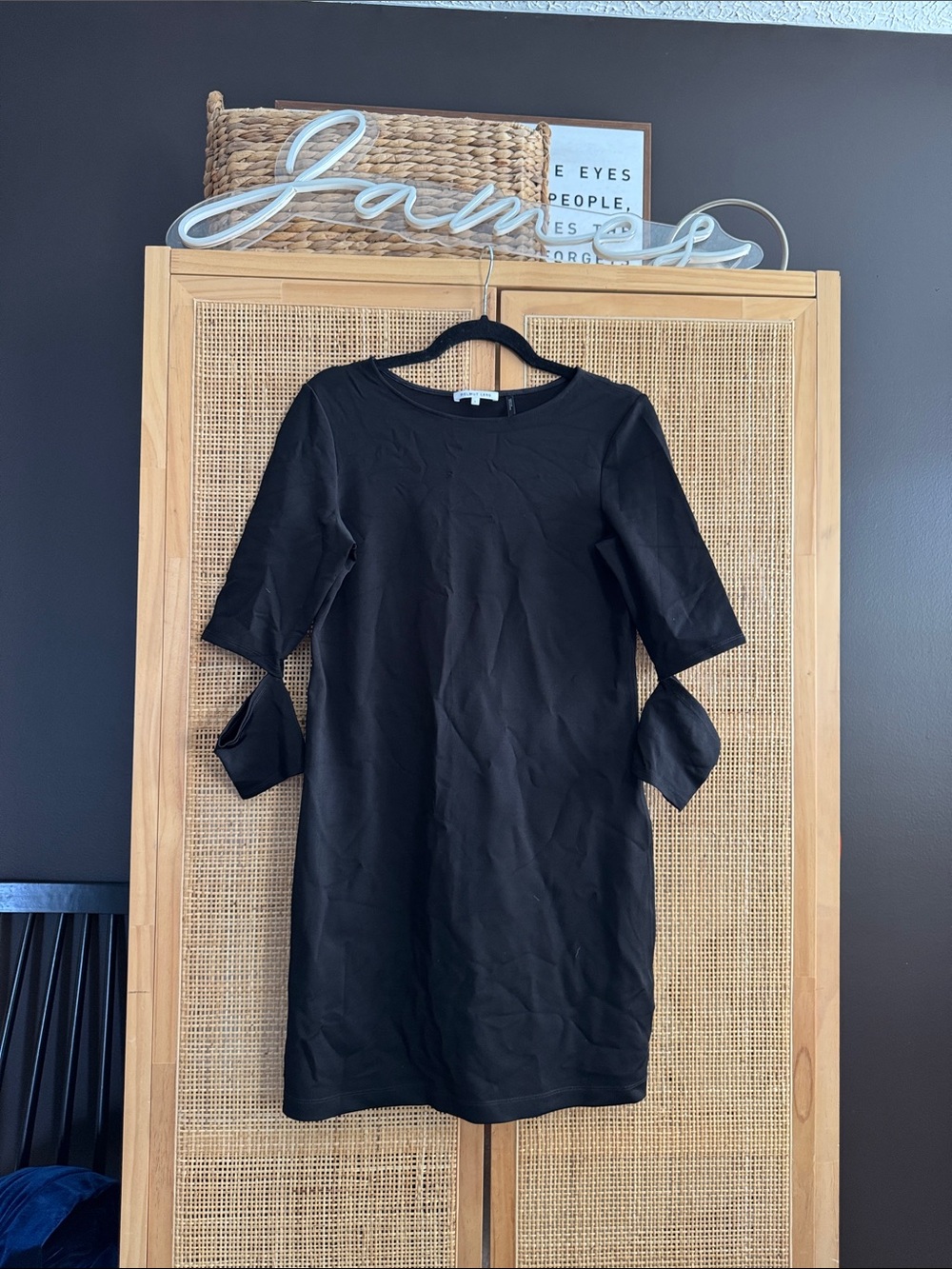 Helmut Lang Black Mini Dress with Tie-Sleeve Detail